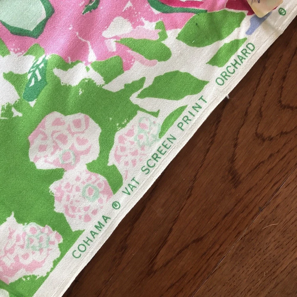 Vintage Cohama Orchard Floral Fabric 2.5 Yards Vat Screen Print Pink Green Rare